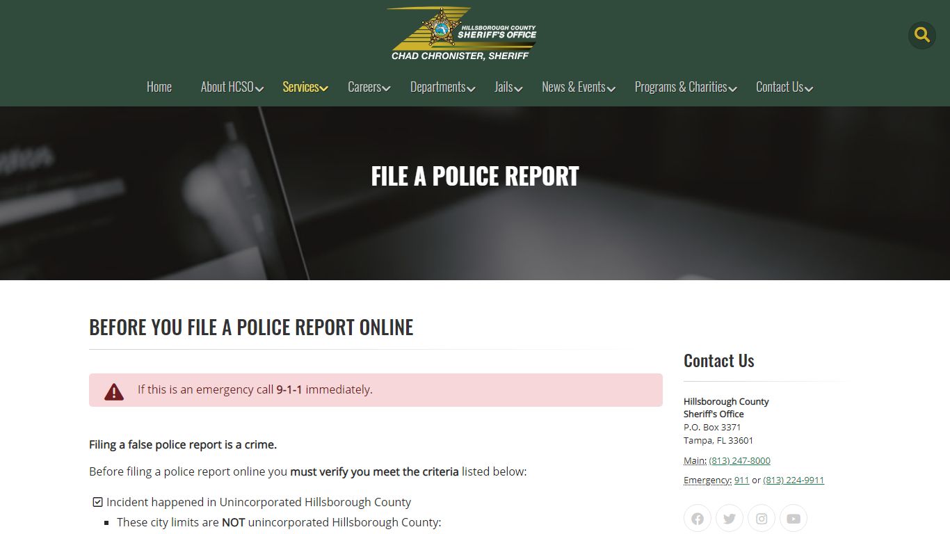 File a Police Report Online | HCSO, Tampa FL