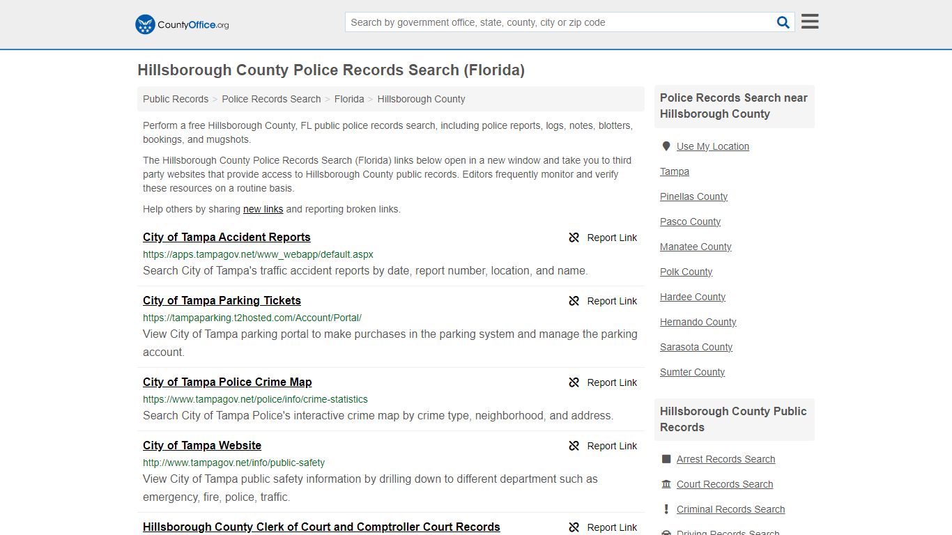 Hillsborough County Police Records Search (Florida) - County Office
